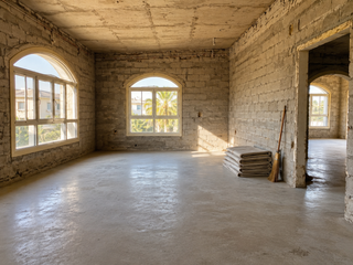 Villa stripped back to block-wall shell — clean handover state
