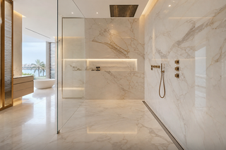 Frameless marble wet room in a Dubai villa