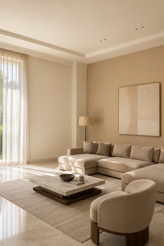 Warm neutral interior repaint in an Emirates Hills villa