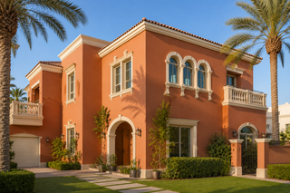 Painting — warm terracotta villa exterior in Jumeirah