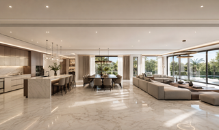 Open-plan villa conversion with load-bearing walls removed in Dubai