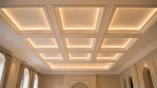 Coffered cove-lit gypsum Majlis ceiling — LED-integrated