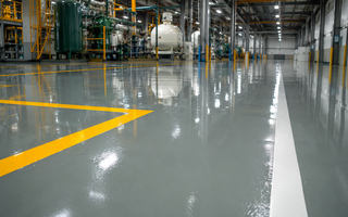Heavy-duty epoxy industrial floor with bay line marking