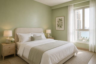 Sage green bedroom finish