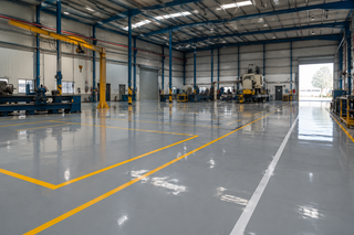 Heavy-duty epoxy industrial floor with bay line marking