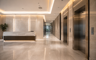 Renovated lobby and corridor in commercial building